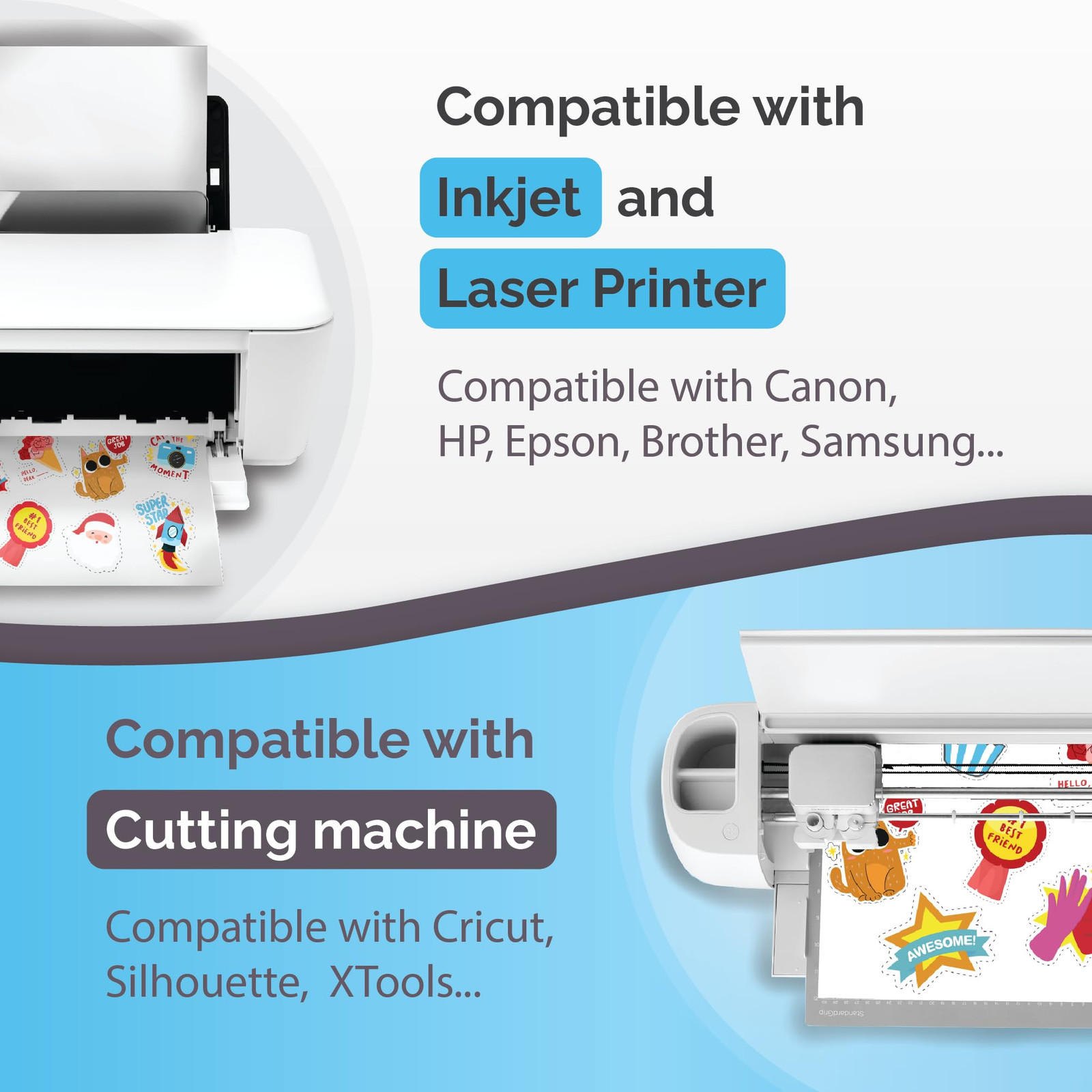 Premium Printable Vinyl Sticker Paper for Inkjet & Laser Printer – 32 Sheets …