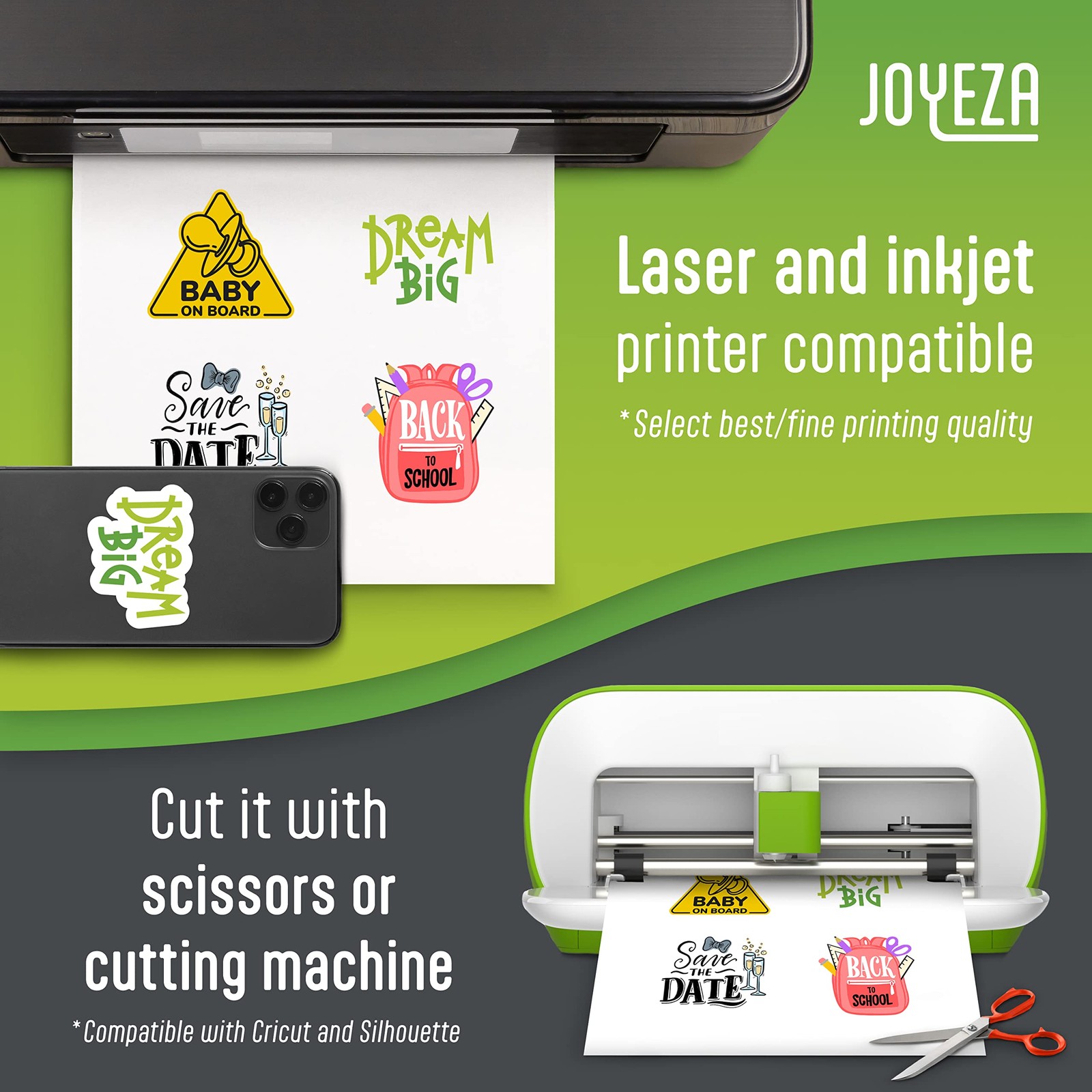 JOYEZA Premium Printable Vinyl Sticker Paper for Inkjet Printer – 25 Sheets M…