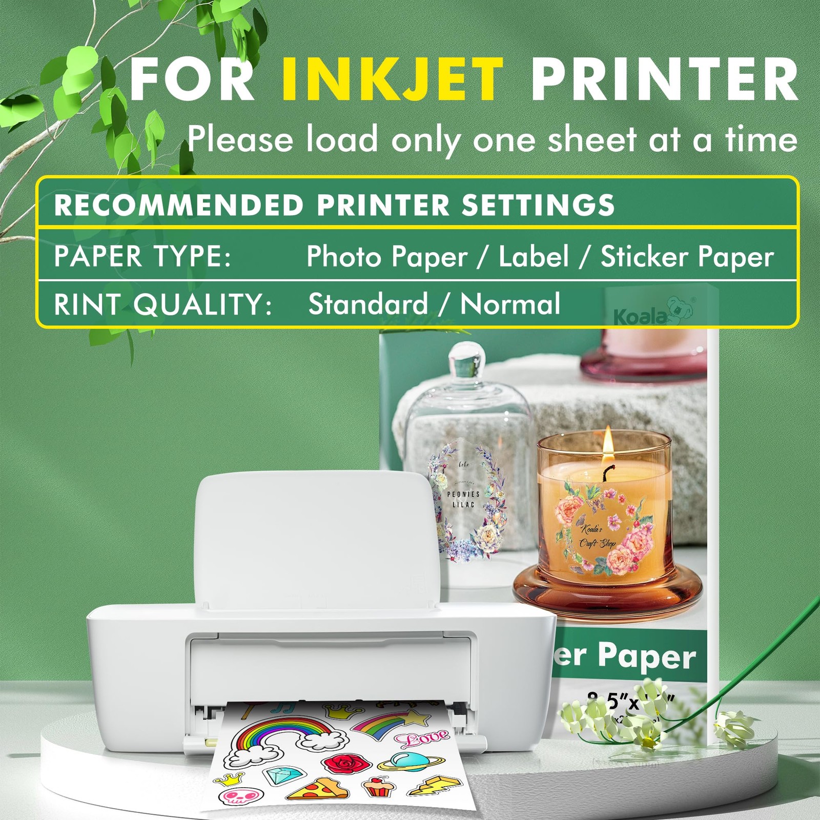 Koala Clear Sticker Paper for Inkjet Printers -Crystal Clear Non-Waterproof G…
