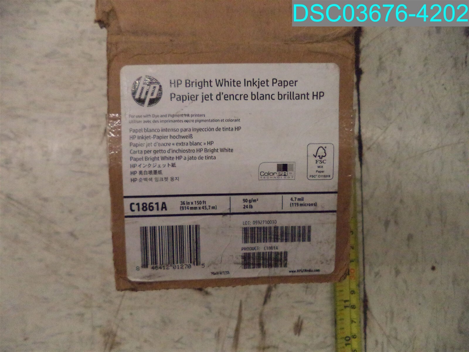 HP Bright White Inkjet Paper 36in x 150ft C1861A 846412012705