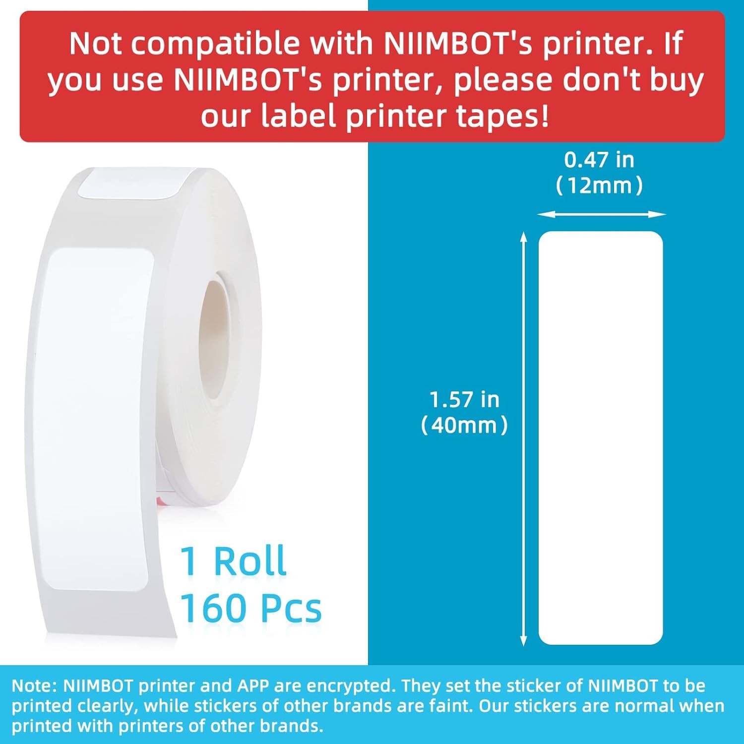 1280 Pieces Label Printer Tape 12 x 40 mm Laminated Labeling Stickers