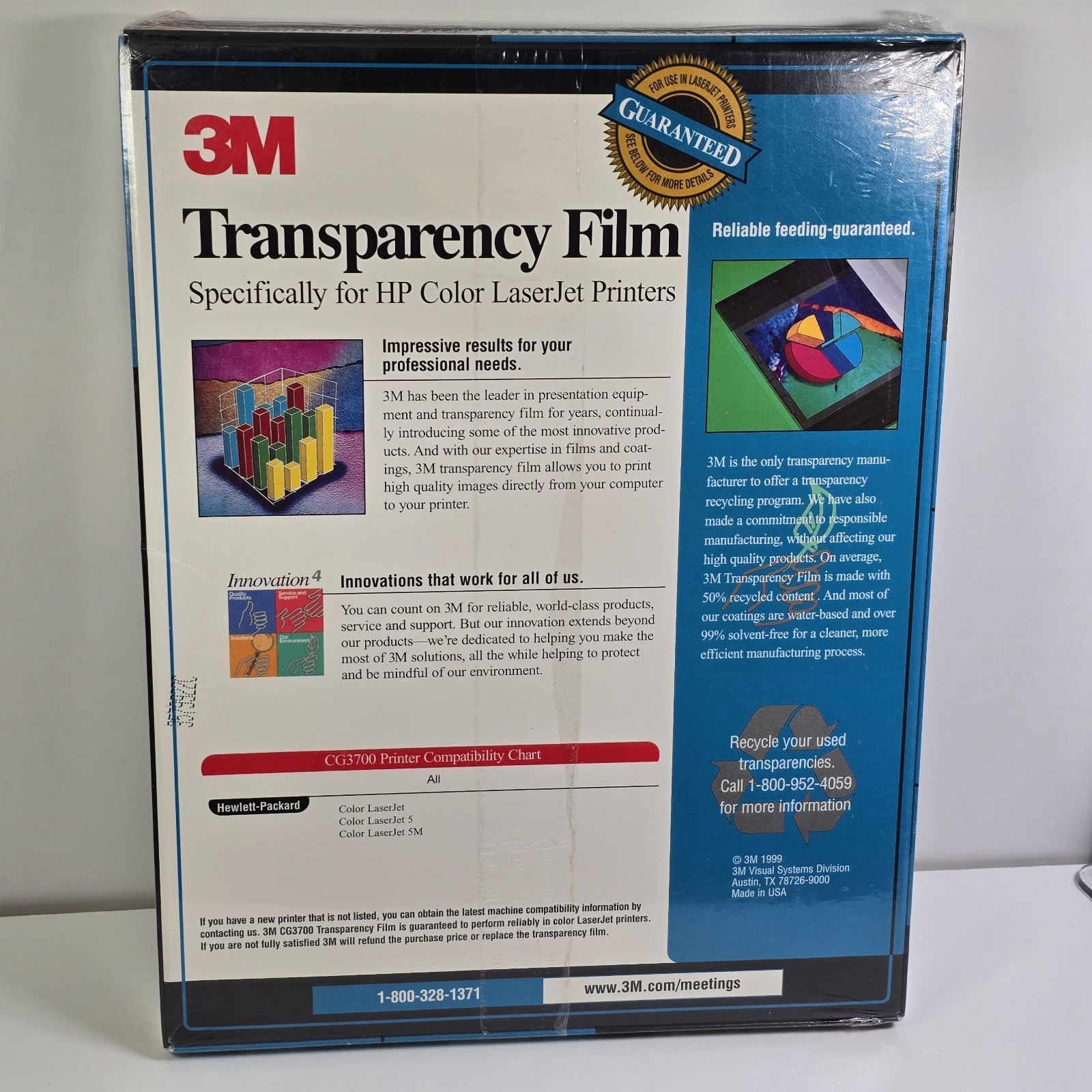 3M CG3700 Transparency Film for HP Color LaserJet Printer Clear 8.5×11 50 Sheets