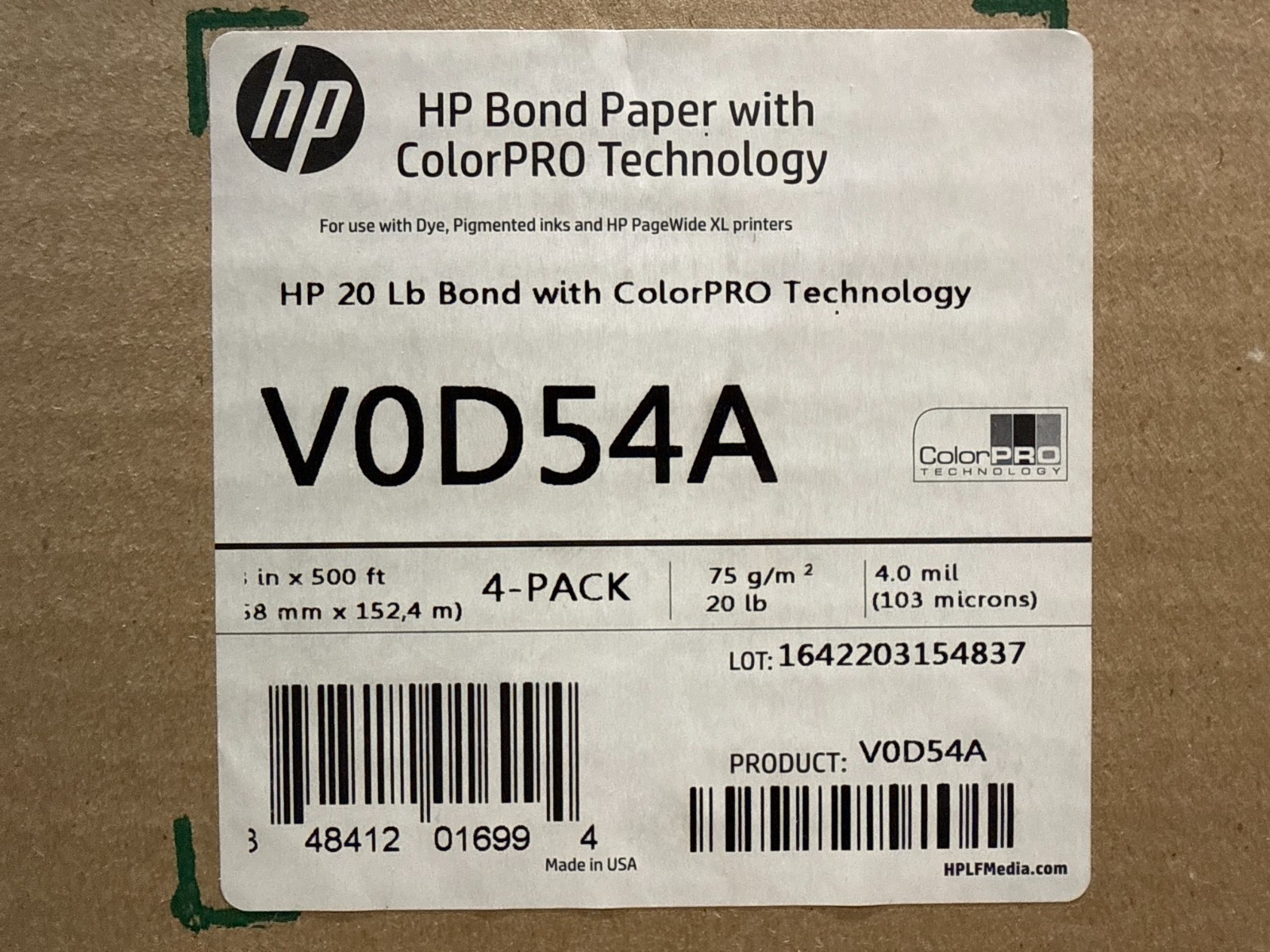 HP PageWide XL ColorPro Bond Paper 18″ x 500’4-pack V0D54A ✅❤️️✅❤️️✅ SEALED!