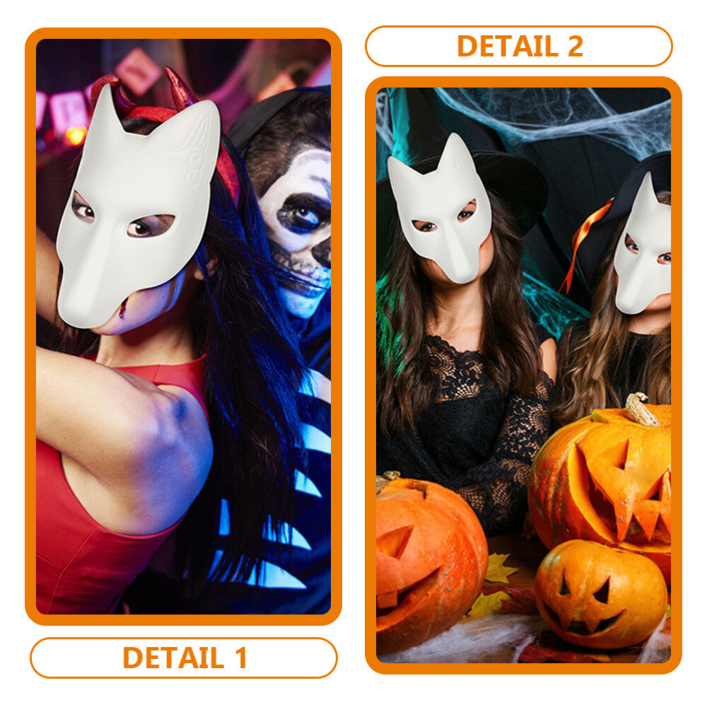 3pcs DIY Halloween Fox & Cat Masks – Paintable Kabuki Masquerade