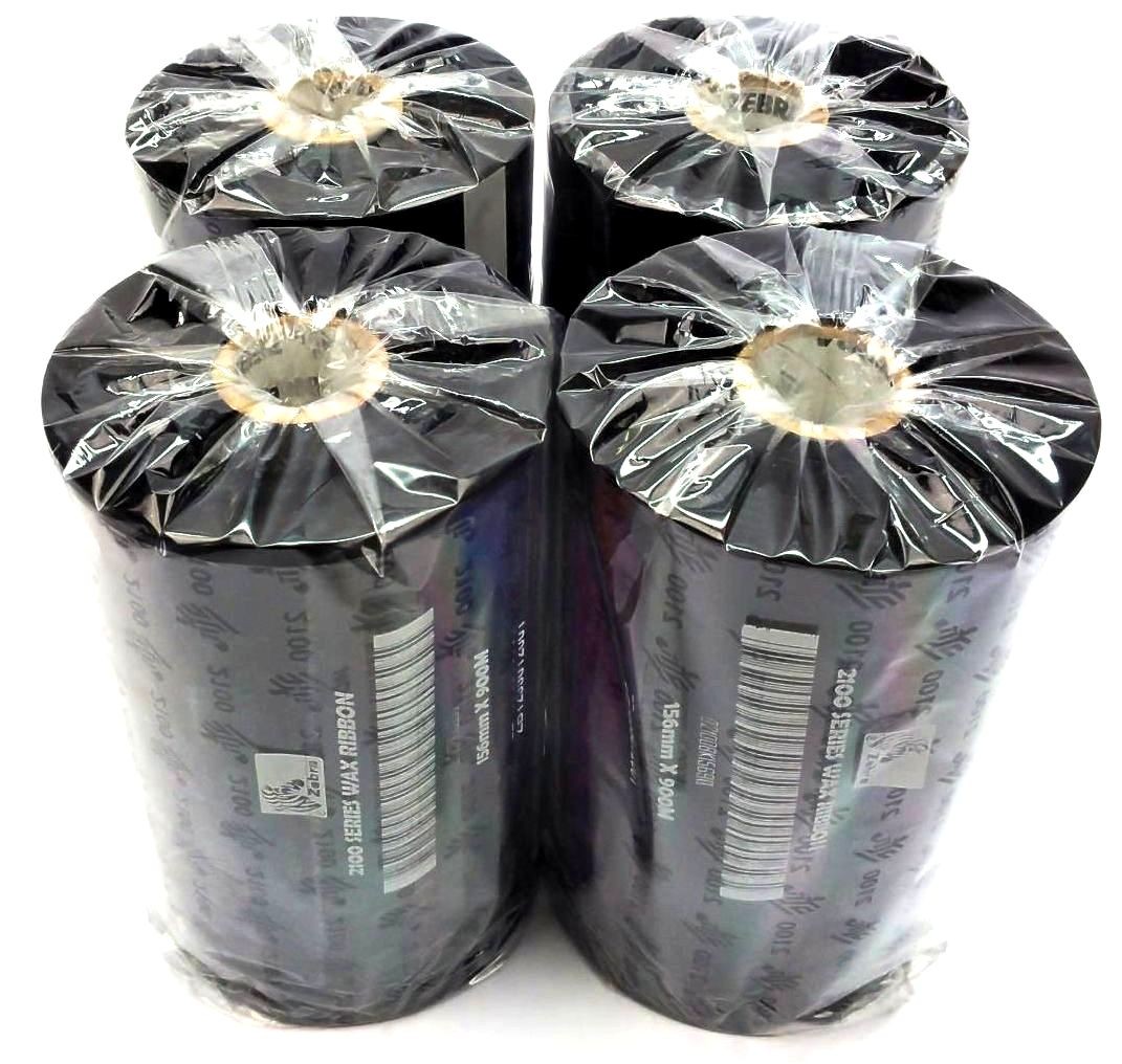 Zebra 156mm x 900M 2100 Wax Ribbons Black 02100BK15690 Genuine OEM – 4 Rolls