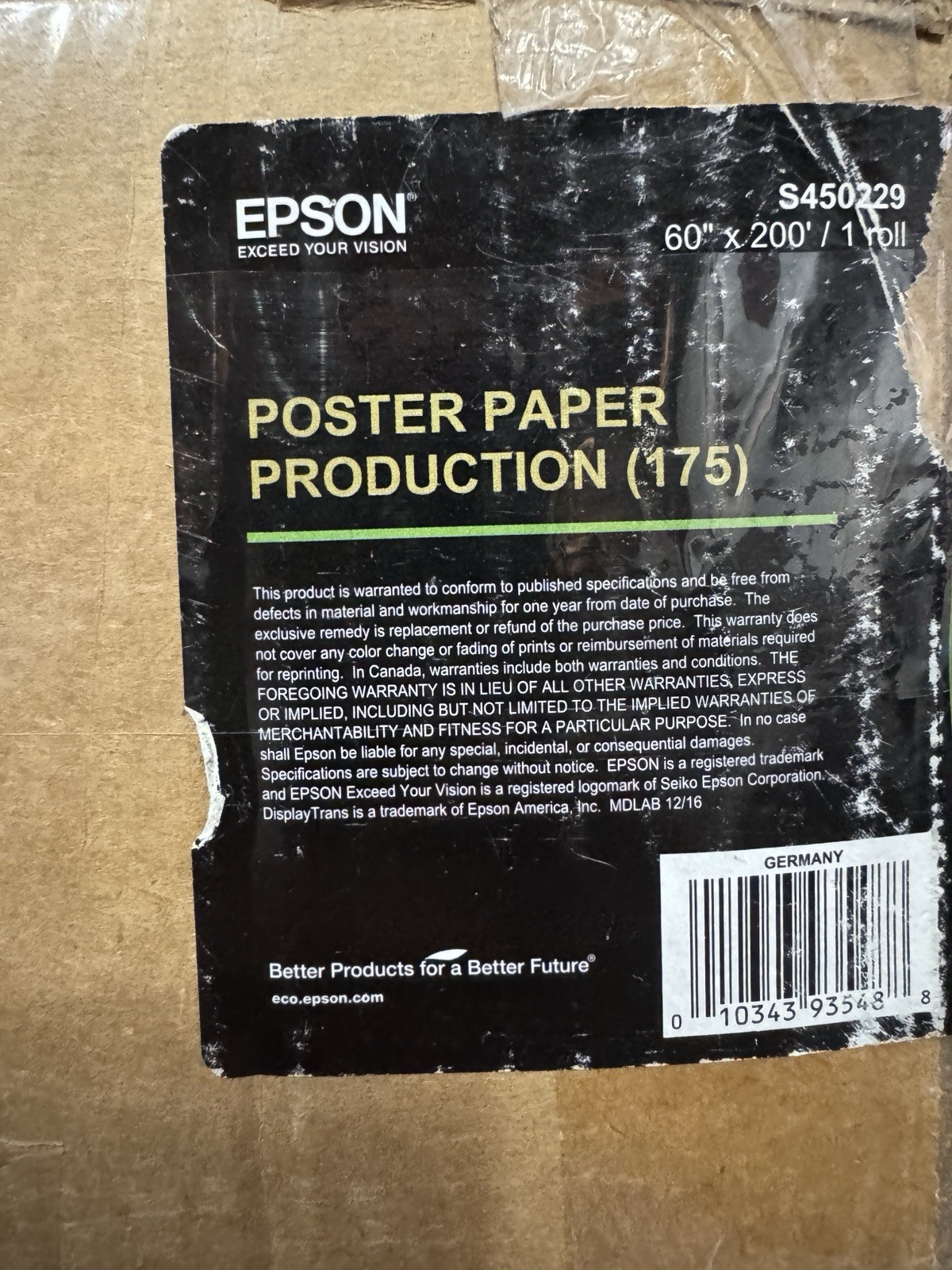 Epson Poster Paper Production (175) (60″ x 200′ Roll)- new in torn box