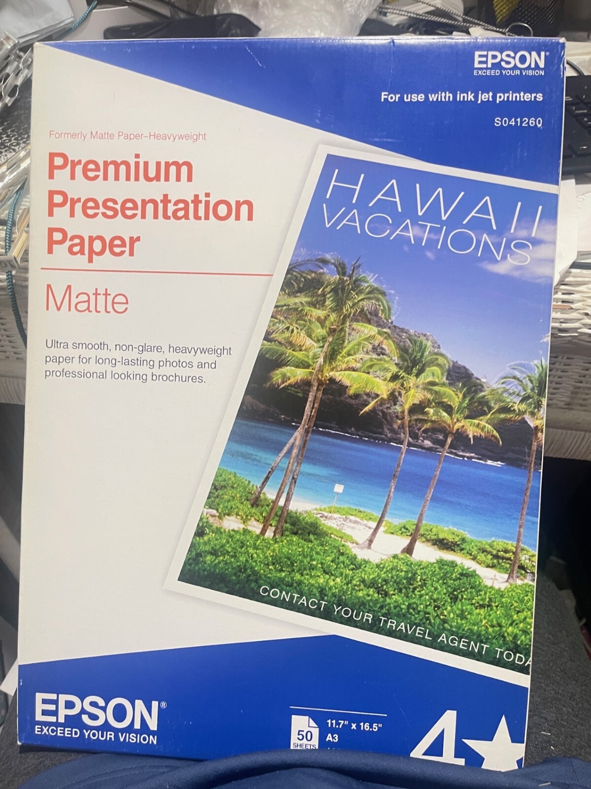 Epson S041260 Premium Matte 11.75″ x 16.5″ Pres. Paper – Bright WT (45/PK) (6D)