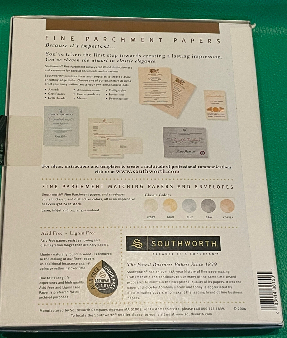 Southworth Fine Parchment Paper Ivory Color + Texture Collection 77 Sheets