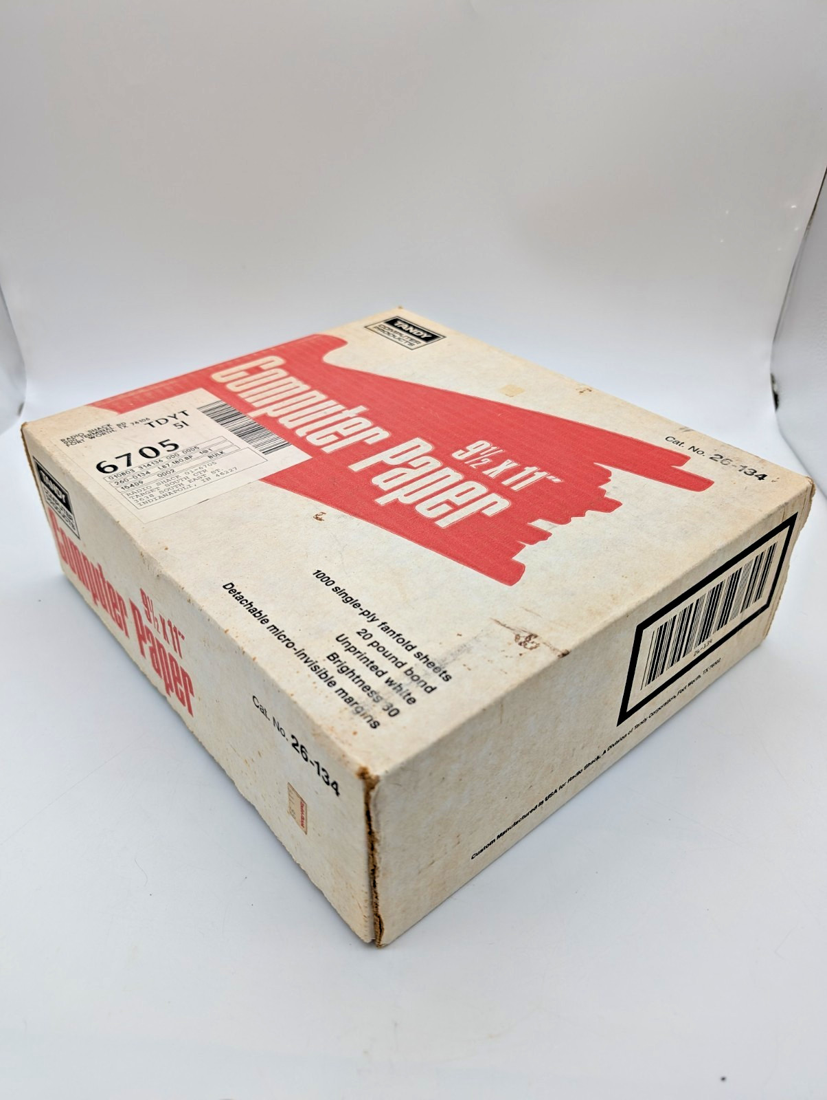 BOX ONLY – Vintage Tandy Computer Paper 9.5×11 1000 Sheets Radio Shack 26-134