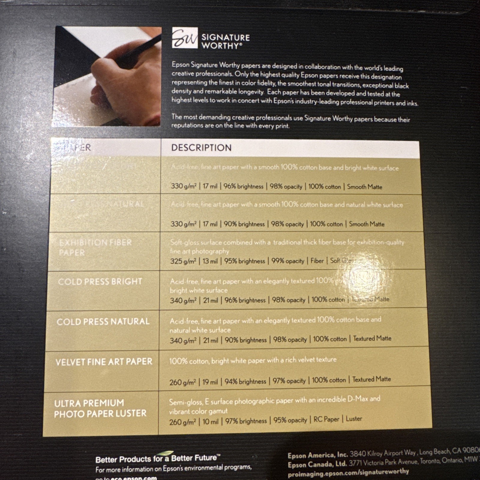 Epson Signature Worthy Paper Sample S045234, 8.5 in. x 11 in., 14 Sheets, NIB