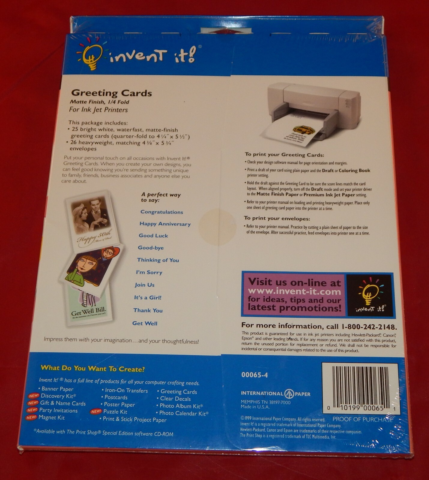 Invent It! 00065-4, 1/4 Fold Greeting Card Paper w/Matte Finish (New Unopened)