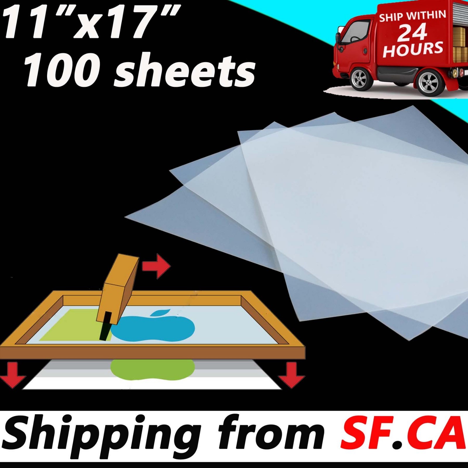 11″x17″,100 Sheets,Waterproof Inkjet Screen Printing Transparency positive Film