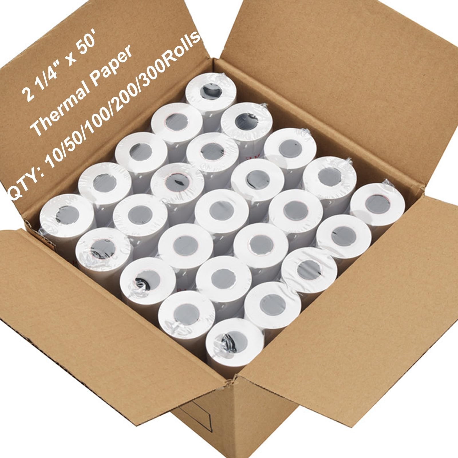 (50 Rolls) 2 1/4 x 50 Thermal Paper Receipt Rolls Premium 2 1/4″ x 50′, White