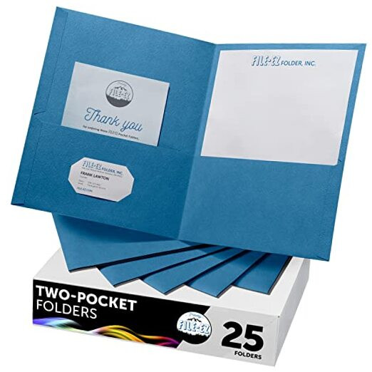 Two-Pocket Folders, Light Blue, 25-Pack, Textured Paper, Letter Size (EZ