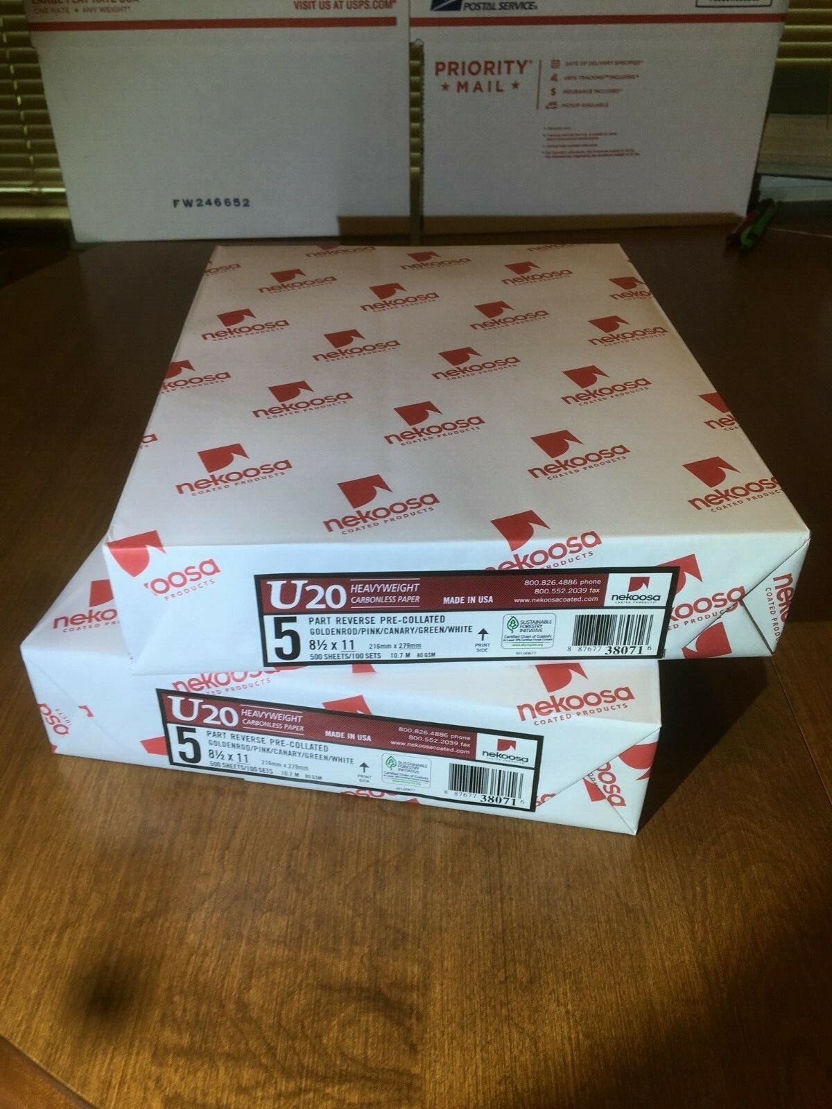 2 Reams Nekoosa U20 5-Part Carbonless 8.5 x 11 Pre-collated 1000 Sheets 38071