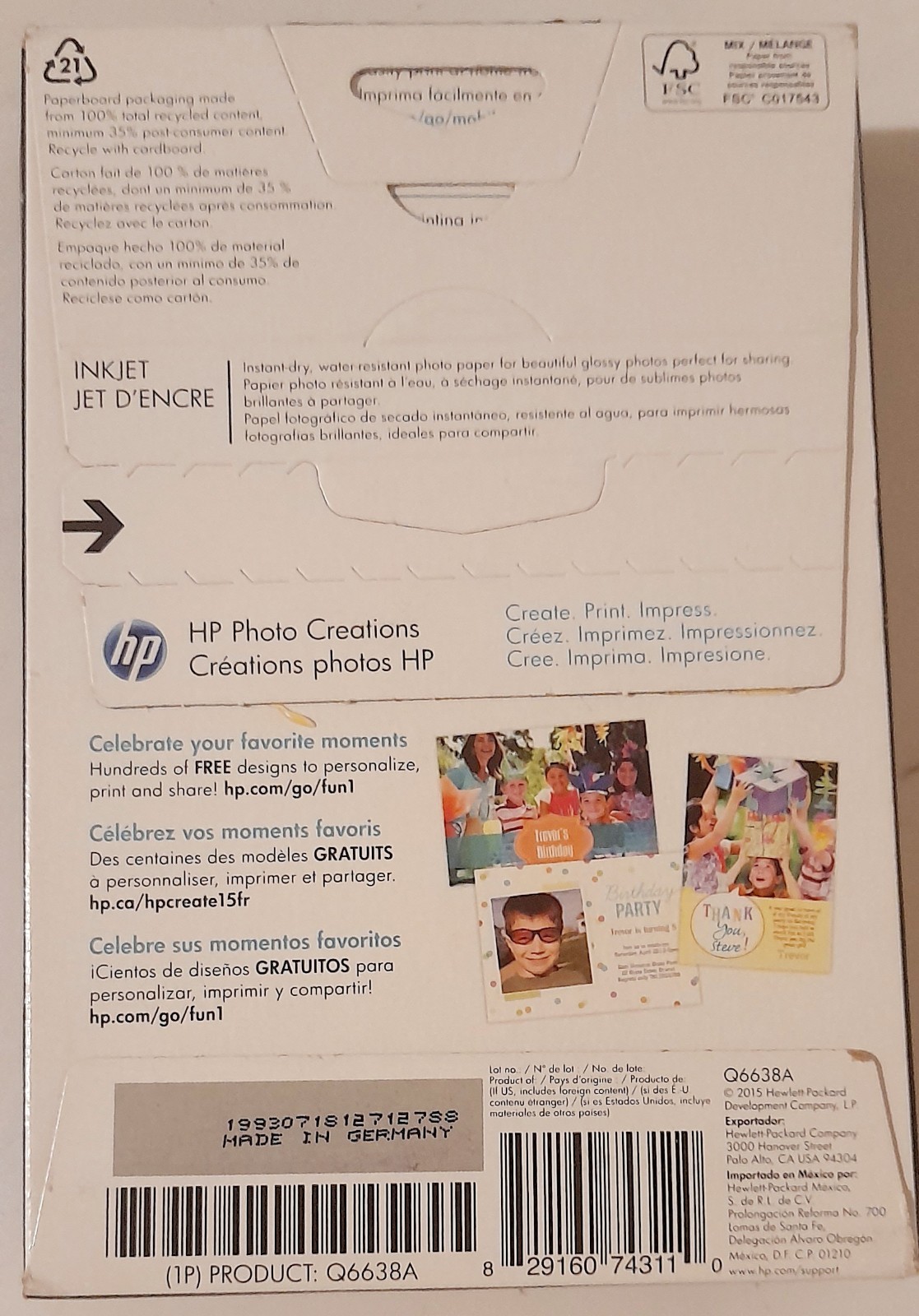 Hewlett Packard Q6638A 4 x 6 inch Glossy Printer Paper – 100 Sheets