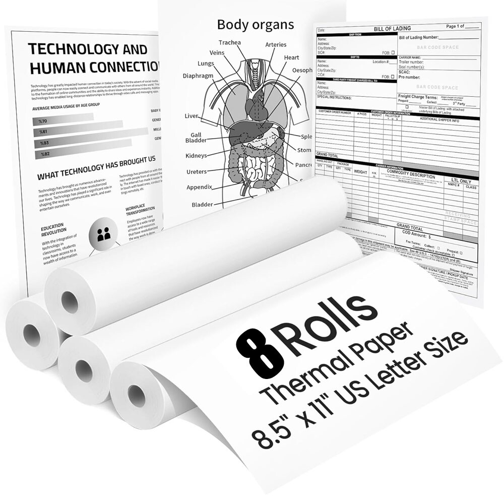 8 Rolls A4 Thermal Printer Paper 8.5×11″ for M08F M832 M834 Portable Printer US