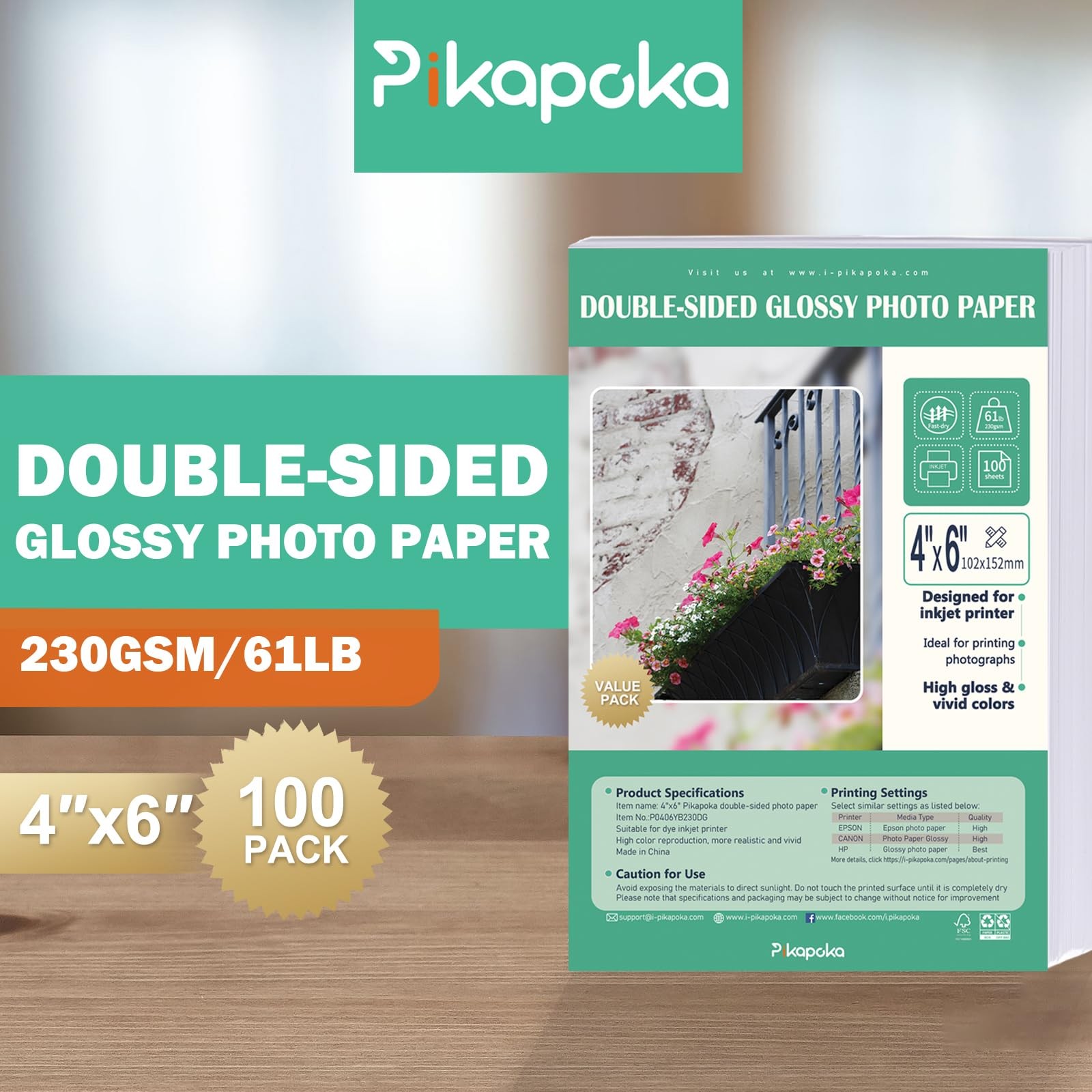 Double Sided Glossy Photo Paper 4×6 Thick Glossy Paper for Cardstock 100 Shee…