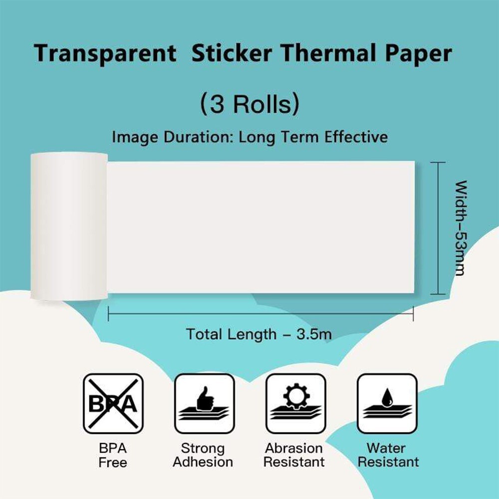 Transparent Glossy Printable Sticker Thermal Paper 50mm*2.5m for M02 M03 Printer