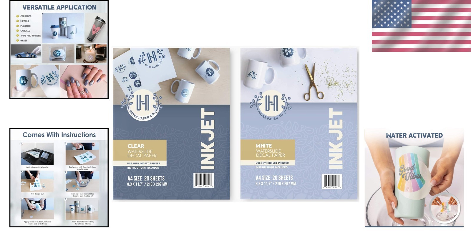40 Sheet Waterslide Decal Paper for Inkjet – Clear & White A4 Perfect for Crafts