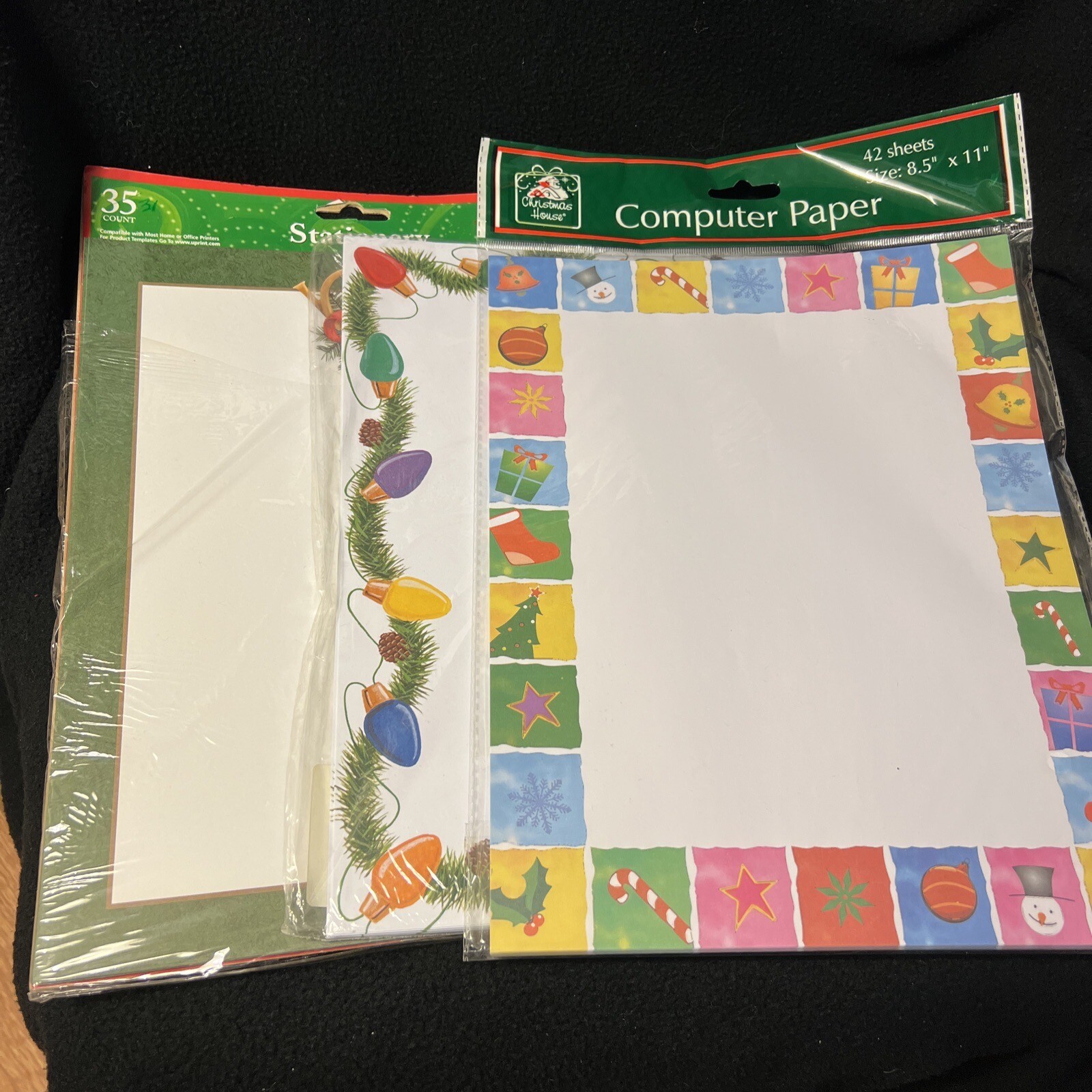 80+ Sheets Computer Paper Happy Holidays 3 Designs Laser & Ink Jet Horn Bulb