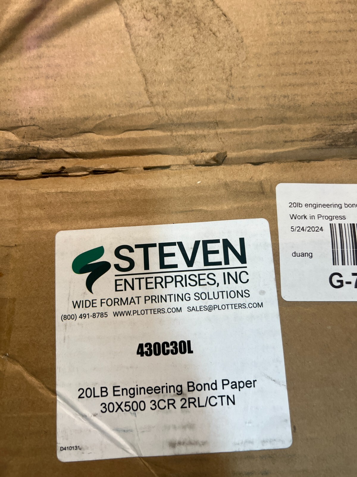 (QTY 2) Steven Enterprises Engineering Bond Paper 430C30L 20LB 30″ x 500′ 3CR