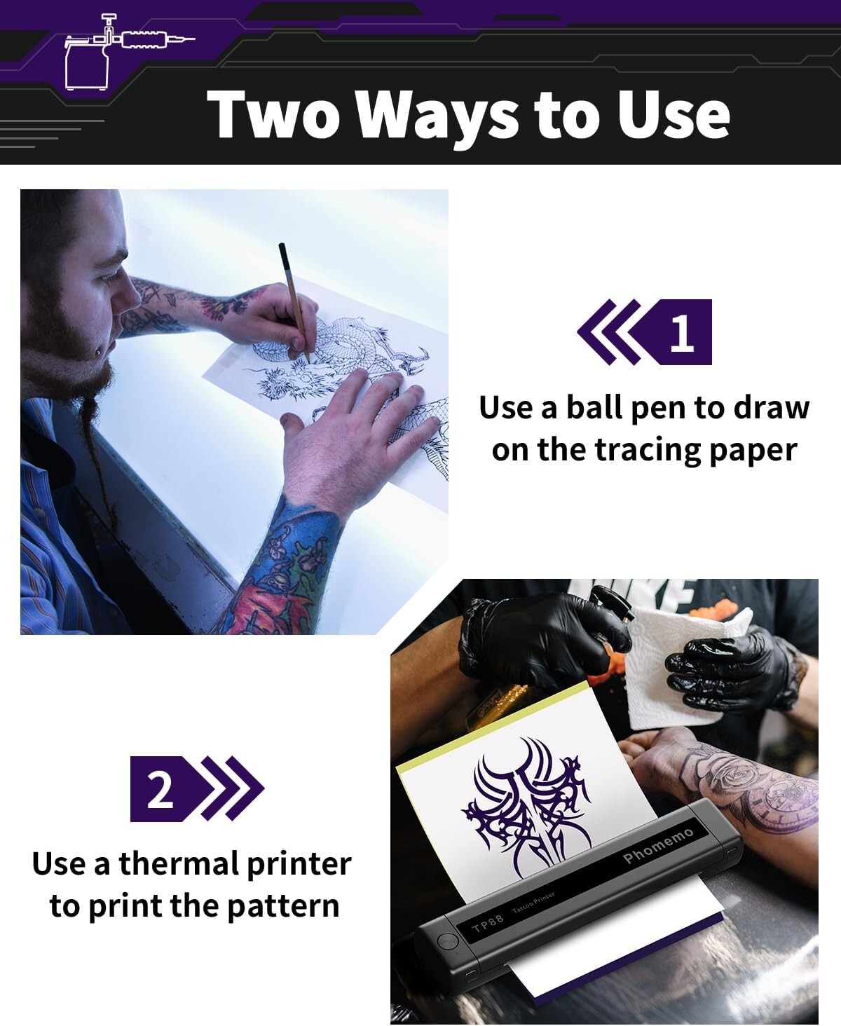 100PC Tattoo Transfer Paper Stencil Thermal Tracing Tatoo Paper for Phomemo M08F