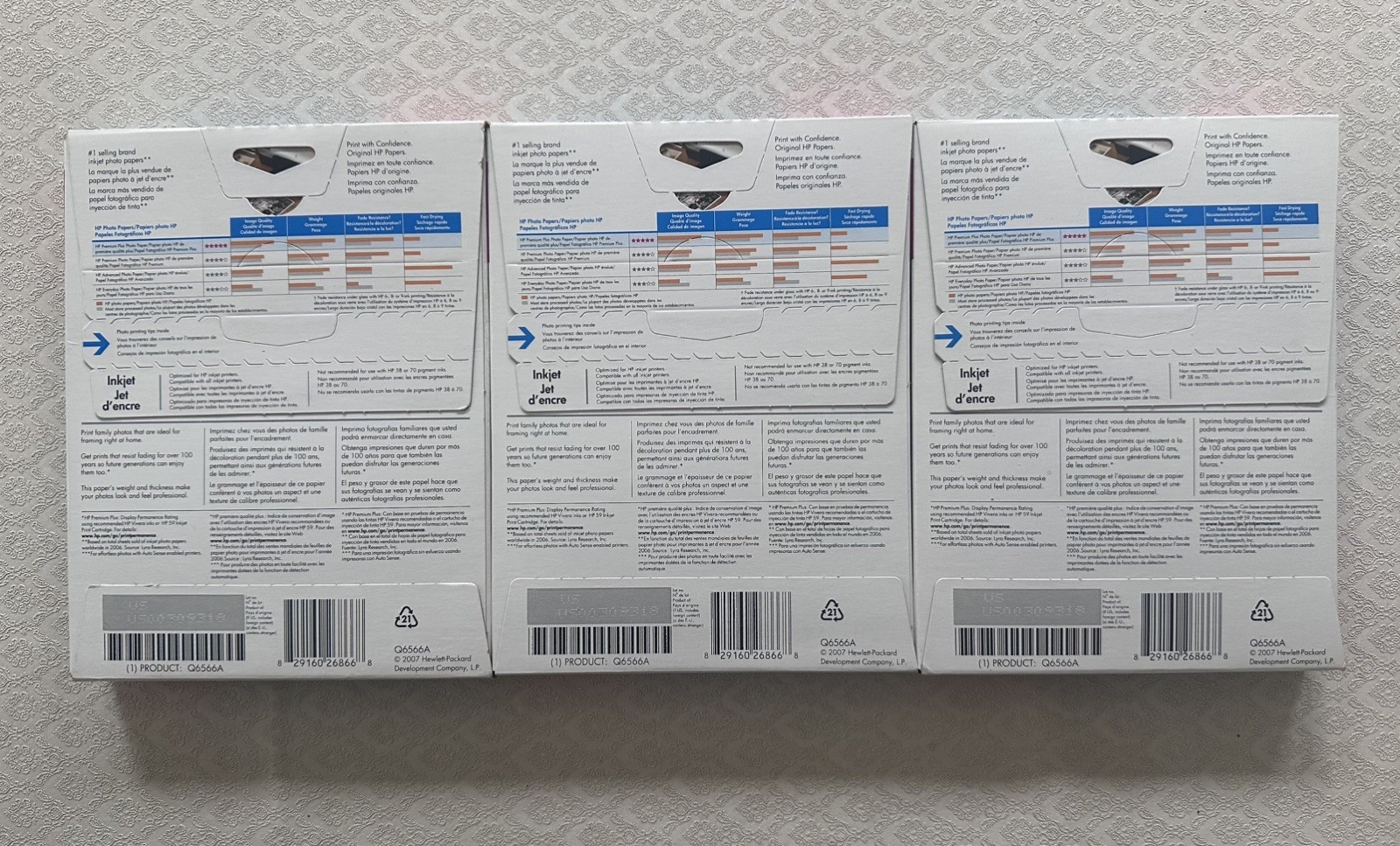 LOT OF 3 HP Premium Plus Photo High Gloss Paper 60 Sheets per box 5×7 InkJet
