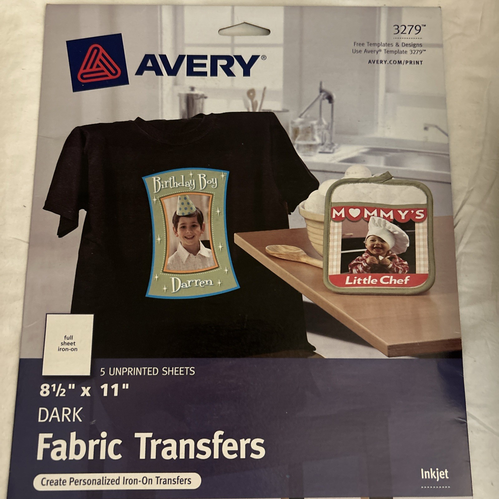 Avery 3279 CUSTOM TRANSFERS DARK Fabric T-shirts InkJet Printable Iron-On 8.5×11