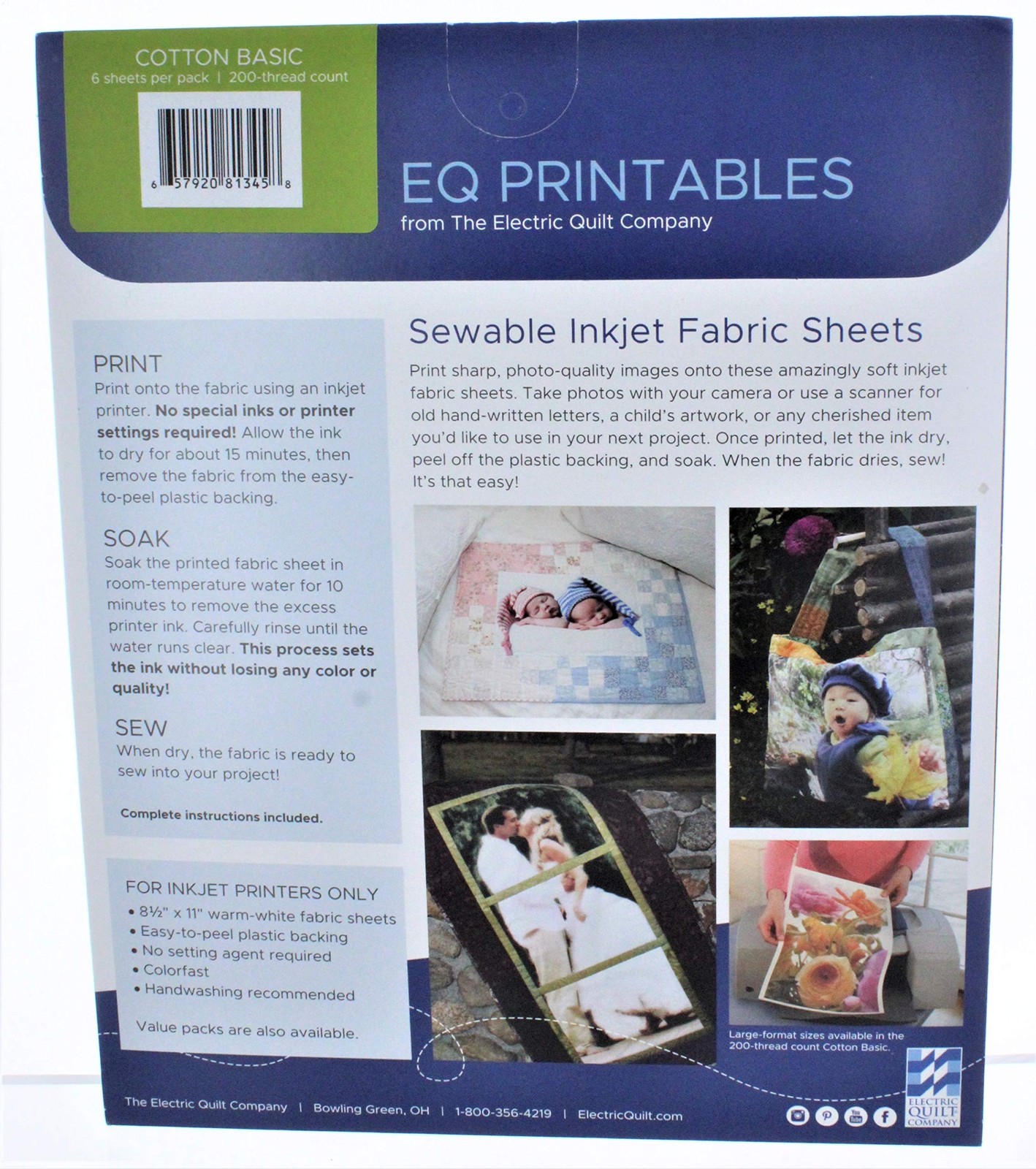 EQ Printables Inkjet Fabric Sheets Printable Craft Cotton Transfers 1 Pack