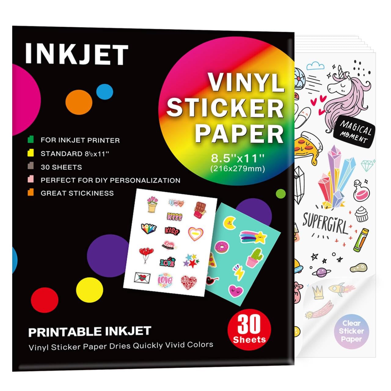 30 Sheets Premium Printable Clear Vinyl Sticker Paper for Inkjet Printers 8.5…