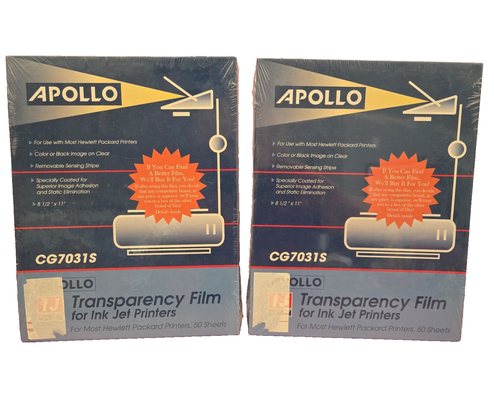 Apollo Ink Jet Transparency Film CG7031S for HP Printers 100 Sheets 8.5×11 Clear
