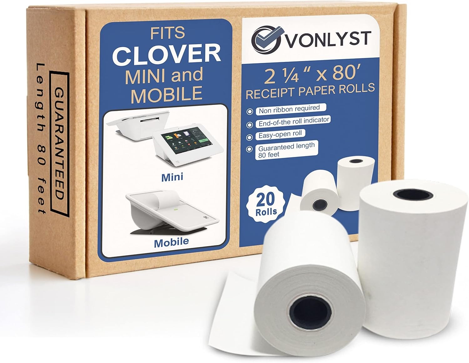 Receipt Paper for Clover Mini and Mobile Thermal 20 rolls, White