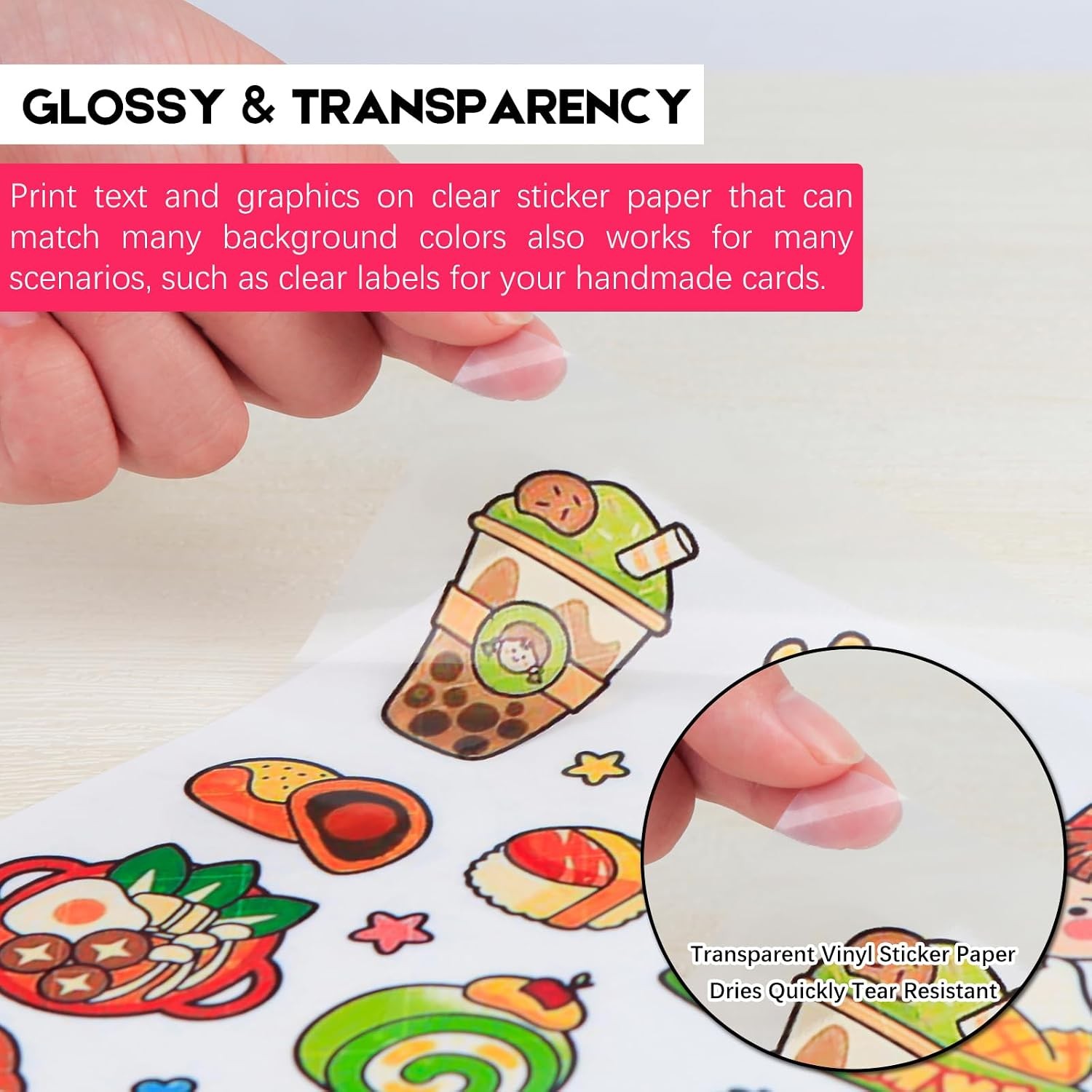 30 Sheets Clear Vinyl Printable Sticker Paper for Inkjet Printers Premium Vinyl