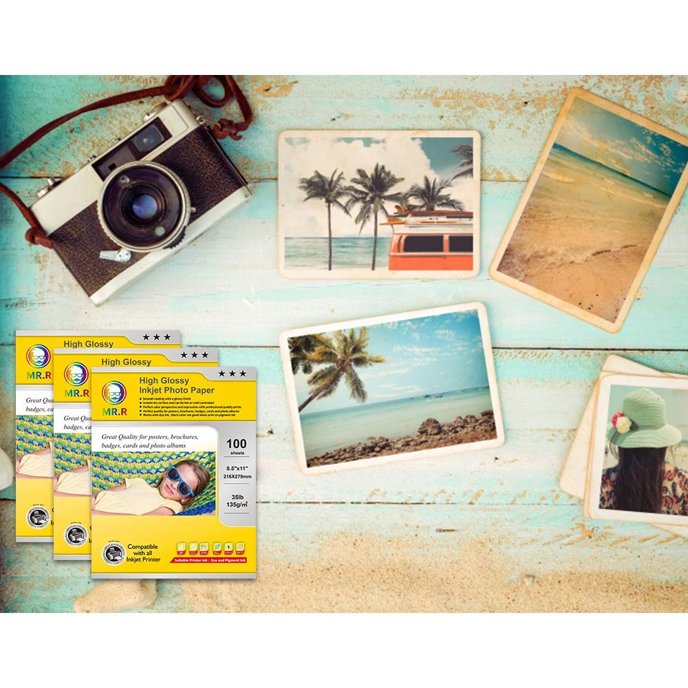 Single Sided High Glossy Inkjet Photo Printer Paper 135gsm 8.5×11 In 100 Sheets