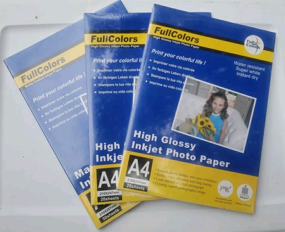 FULL COLORS A4 High Glossy Photo Inkjet Paper 240g/m -20 Sheets
