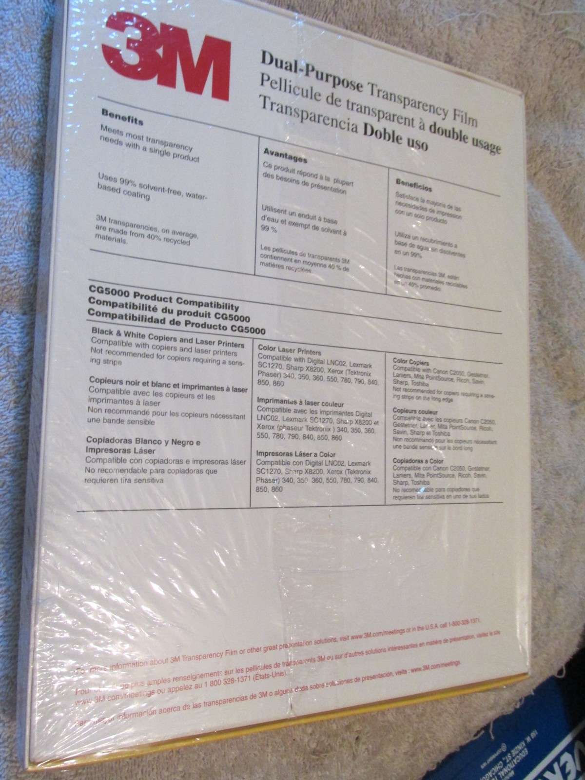 NEW – 3M CG5000 Multipurpose Transpareny Film Printer Paper SEALED. Double Usage