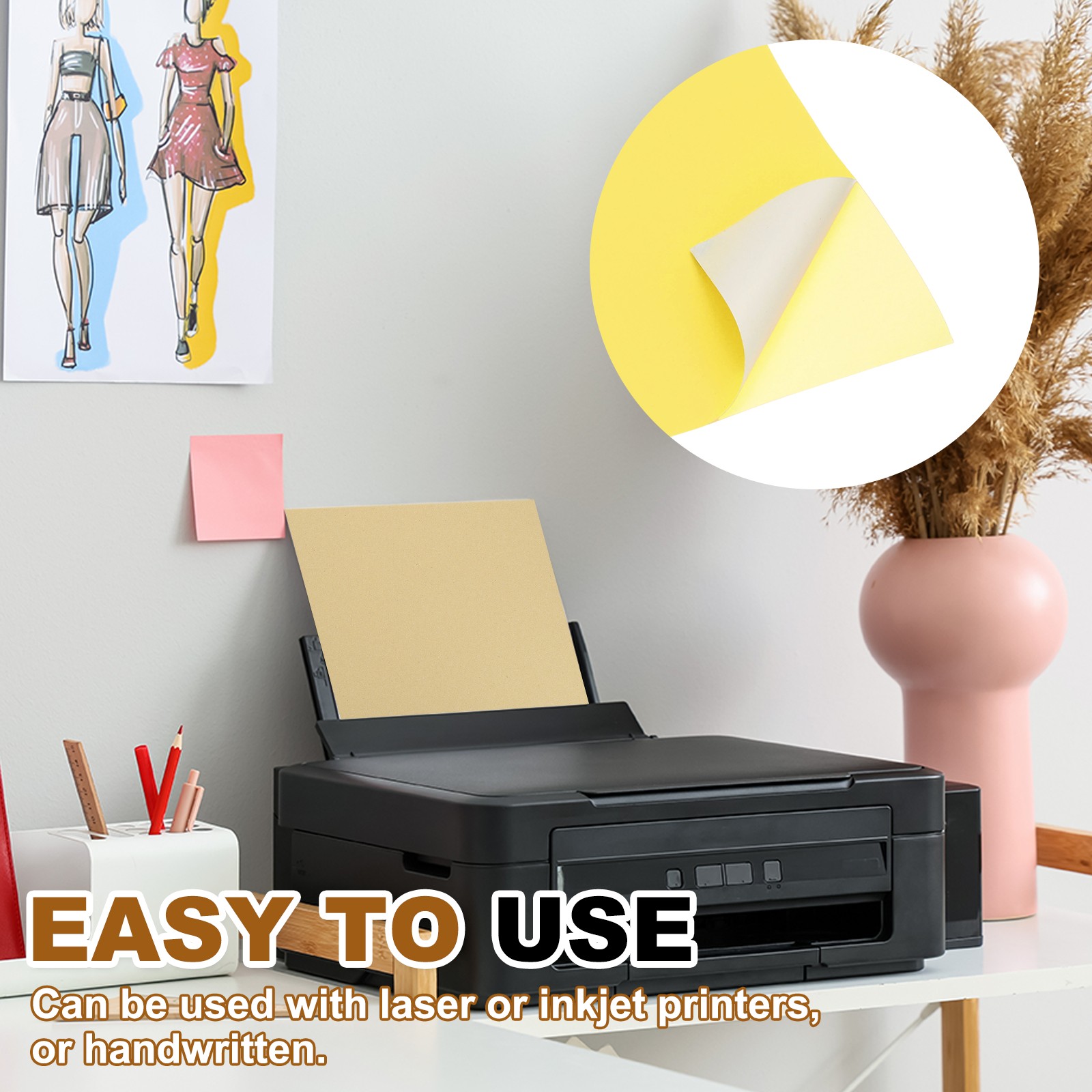 30 Sheets Printable Self Adhesive Sticker Paper for Inkjet Printer, Yellow