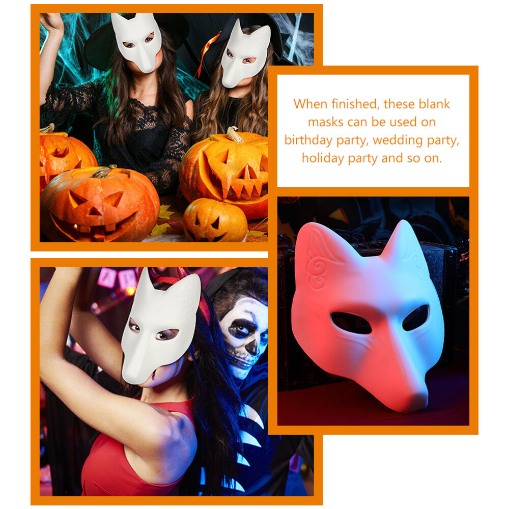3pcs DIY Halloween Fox & Cat Masks – Paintable Kabuki Masquerade