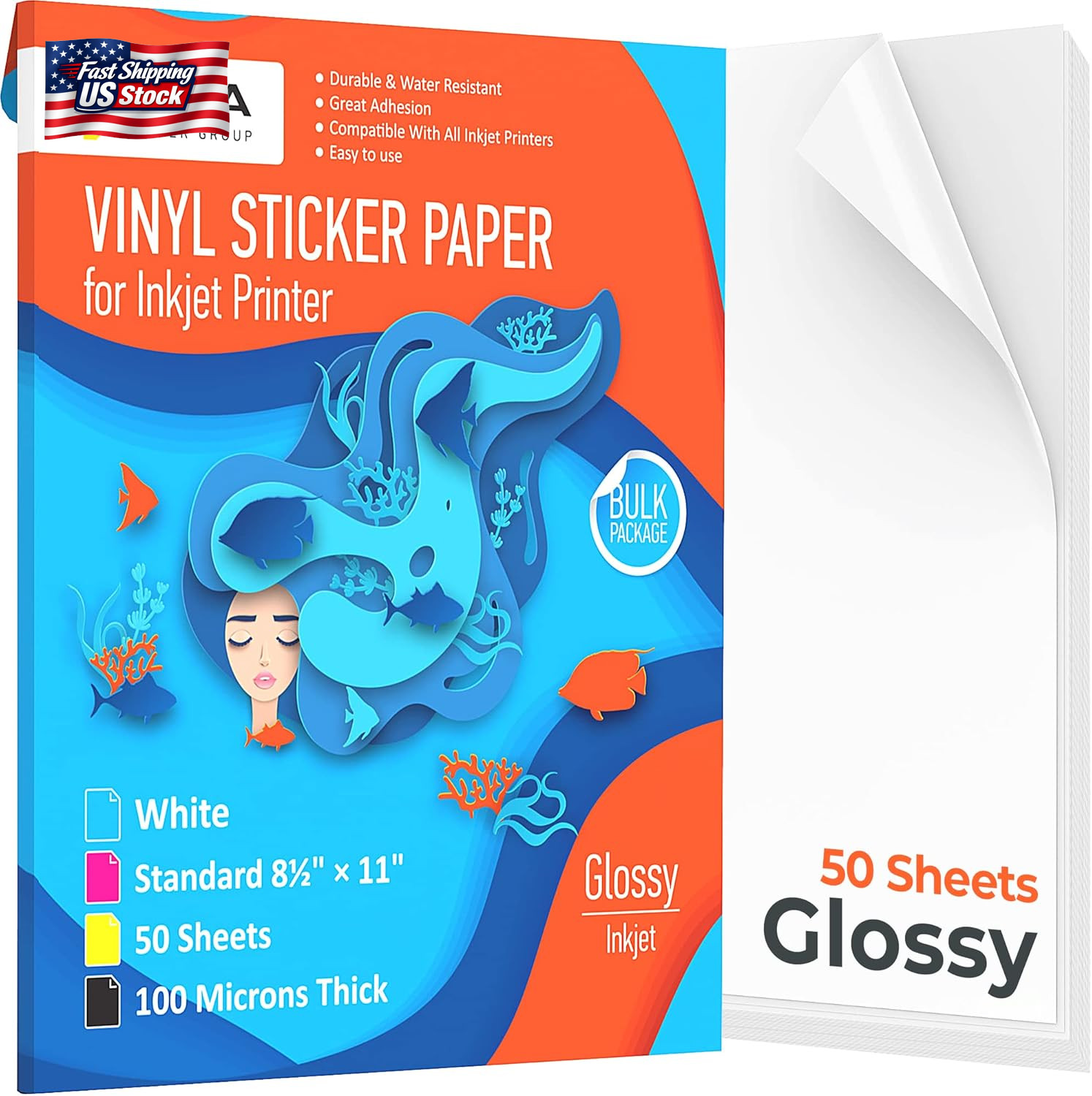 Printable Vinyl Sticker Paper – Waterproof Decal Paper for Inkjet Printer – 50 S