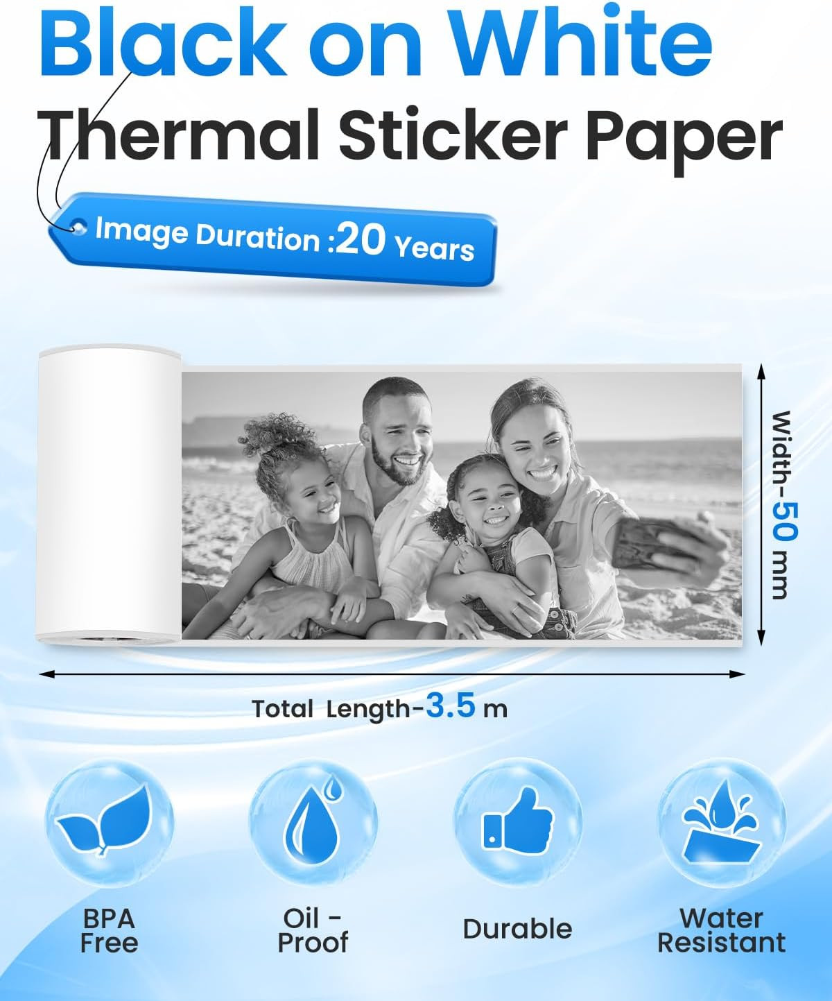 10 Rolls Mini Thermal Printer Sticker Paper,Thermal Sticker Paper 50 X 3.5m,Comp