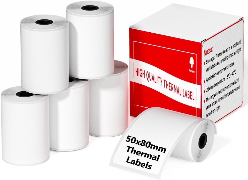 5Roll 50*80mm Sticker Label Adhesive Tag Paper for Phomemo M110/M200 Printer