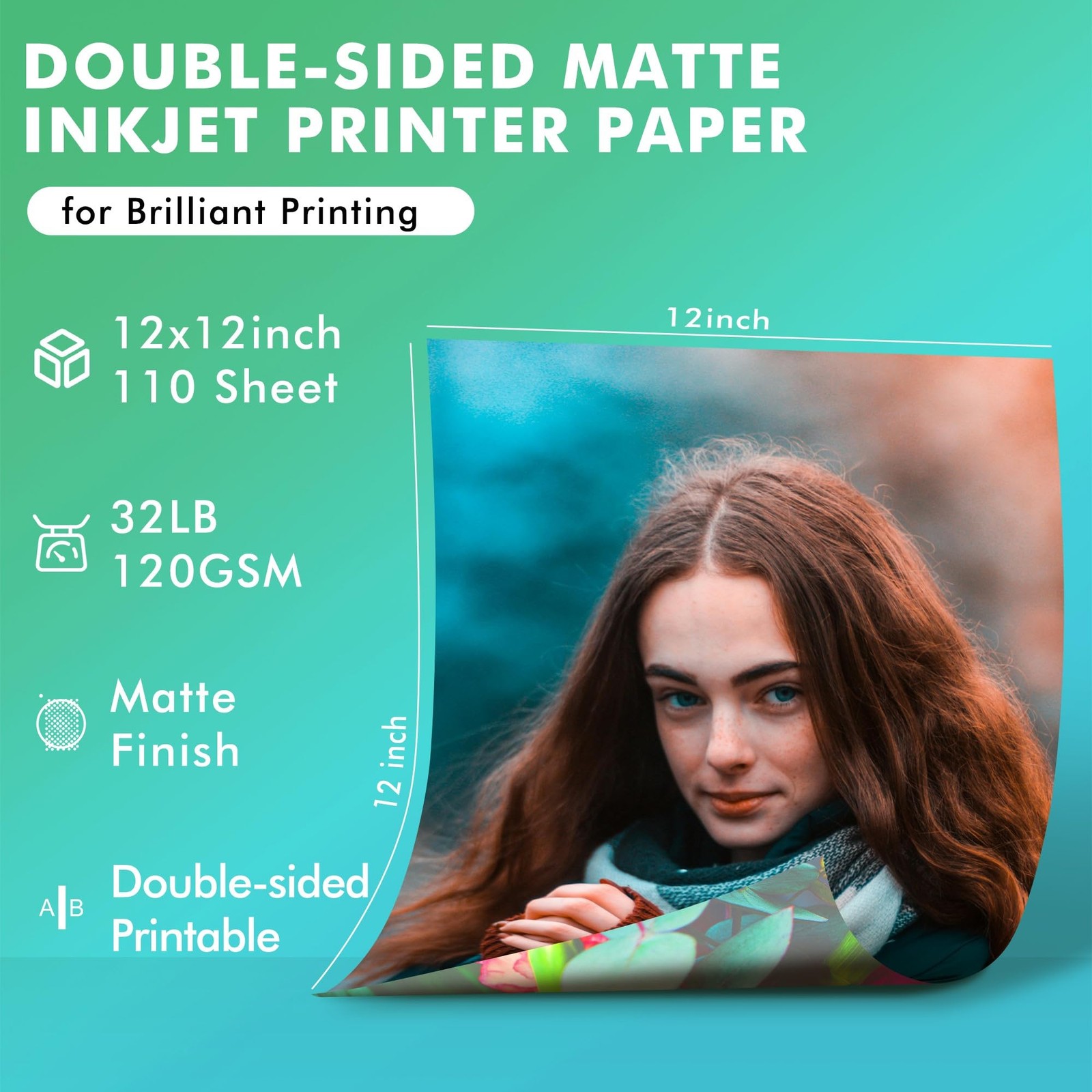 12×12 Inch Thin Presentation Paper DoubleSided Matte Photo 32LB 110 Sheets
