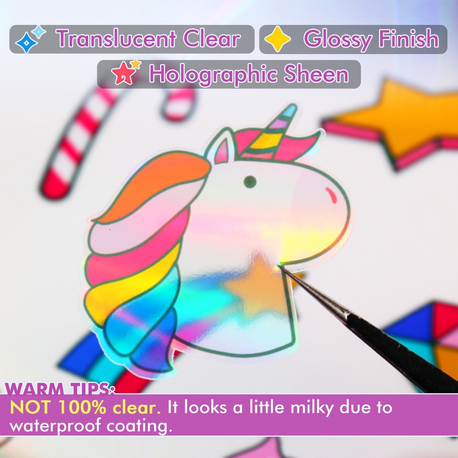 Koala Clear Rainbow Holographic Sticker Paper for Inkjet +Laser Printers 8.5×11