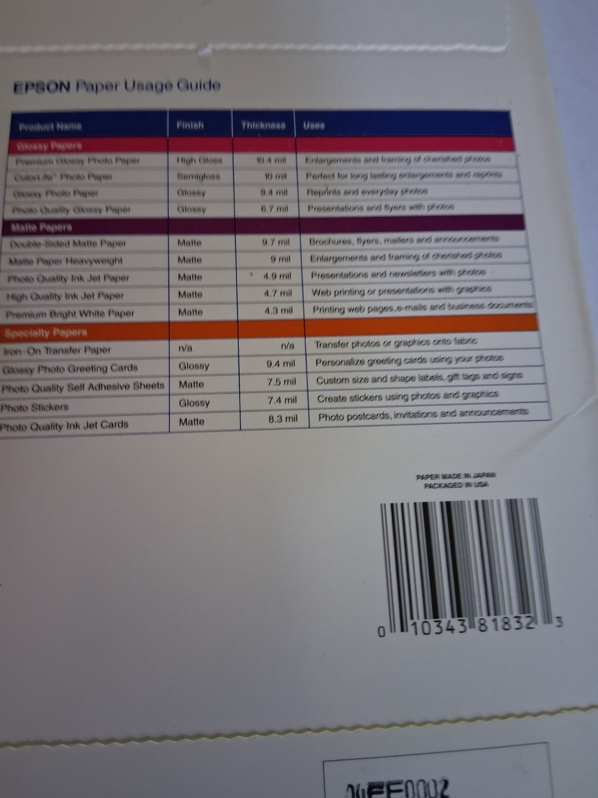 Epson Matte Paper Heavyweight Unopened 50 Sheets 8.5″x11″ 2002