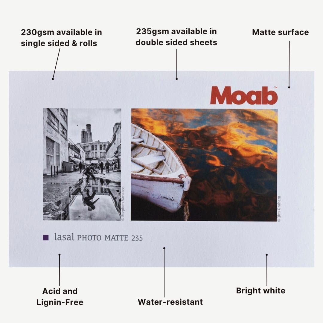 Moab Lasal Photo Matte 235 Fine Art Archival Inkjet Paper, 2-Sided Ultra-Smoo…