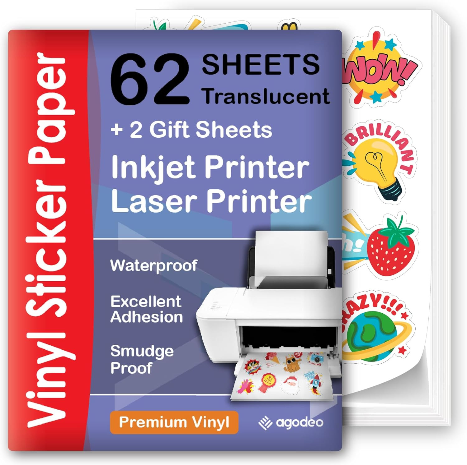 Translucent Semi-Clear Sticker Paper for Inkjet Printer & Laser Printer 62 Sheet