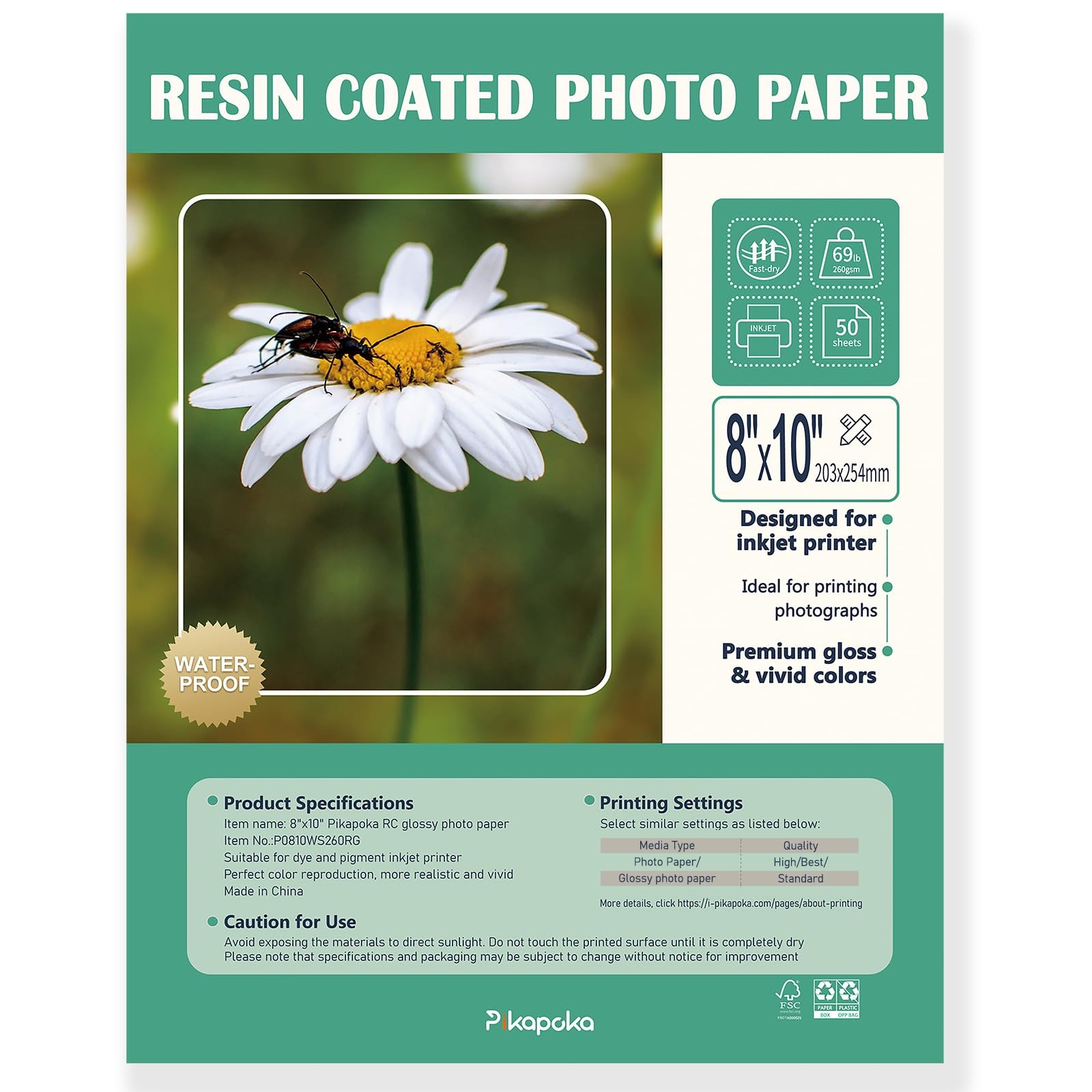 UltraPremium Glossy RC Photo Paper Metallic Resin Coated 8×10 In 50 PCS