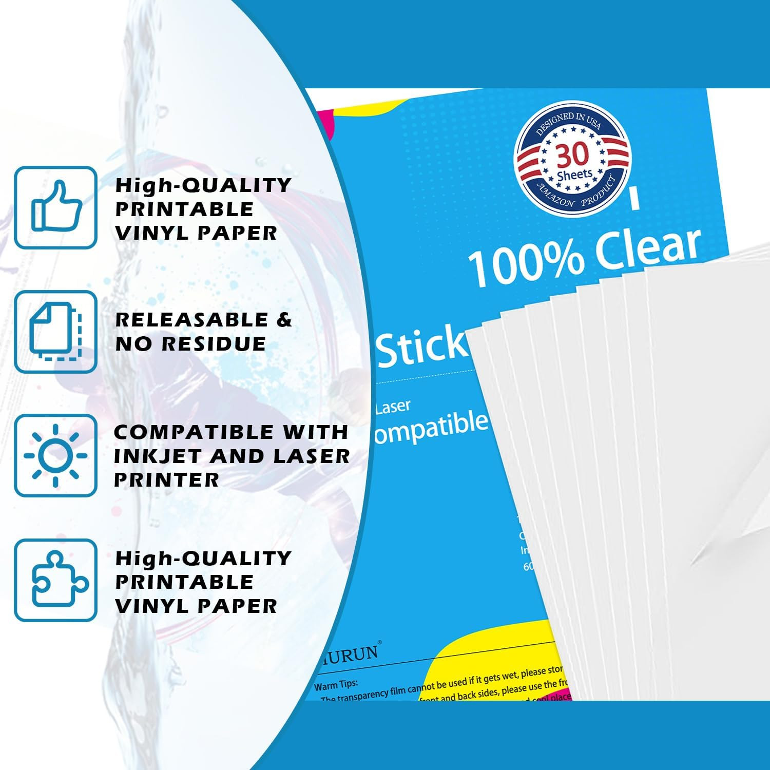 Premium Printable Vinyl Sticker Paper for Inkjet & Laser Printer, 100%