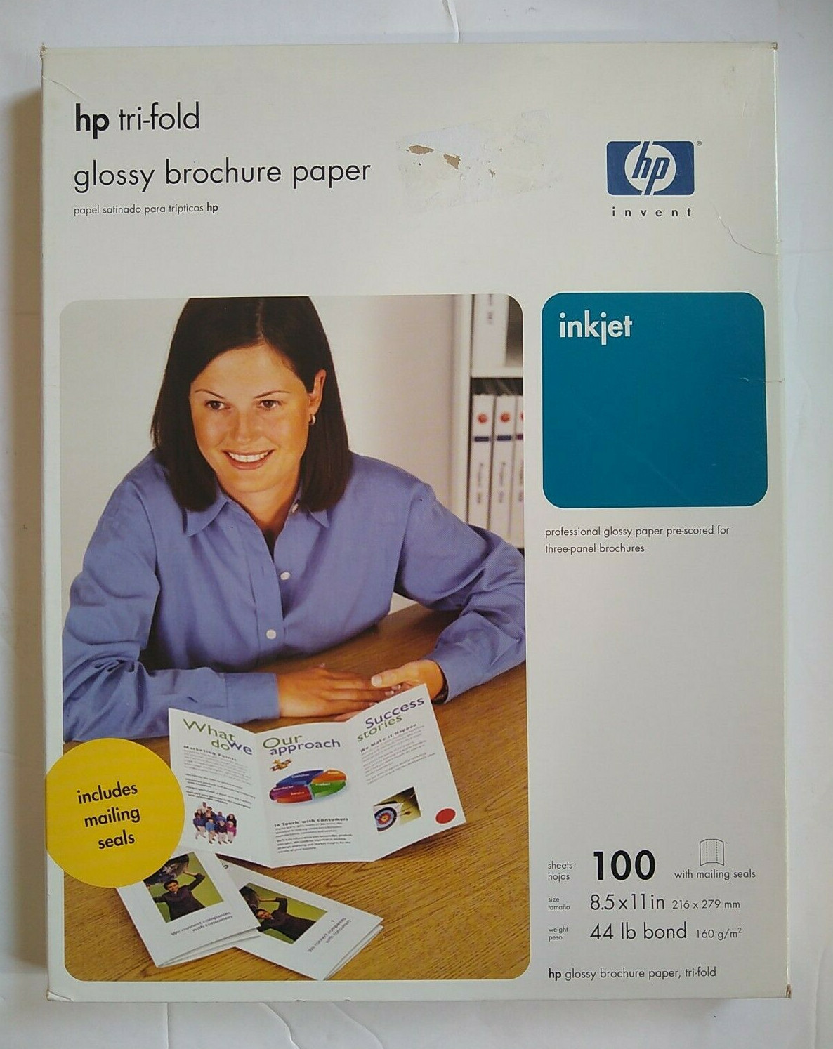 HP Tri-fold Glossy Brochure Paper Inkjet 100 Sheet 8.5×11 44lb Bond W/ Seals